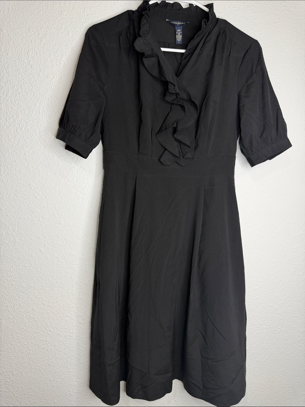 Vintage Banana Republic Black Ruffle-Front Midi Dress